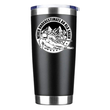 Never Underestimate An Old Skier 20oz Insulated Vacuum Sealed Tumbler